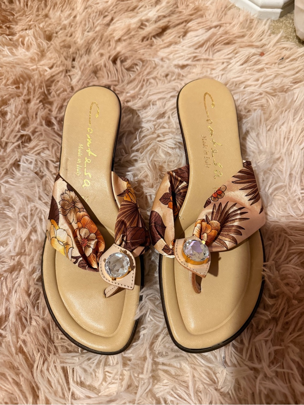 Comtesse Italy Floral Jeweled Wedge Sandals Y2K Resort